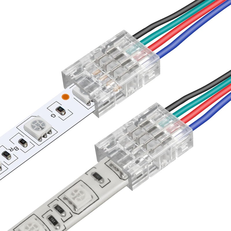 RGBZONE 25Pcs 4 Pin 10mm LED Connectors Gapless Solderless LED Strip to Wire Quick Connection for 10mm Wide 5050/3528 SMD RGB LED Strip Light - Image 1